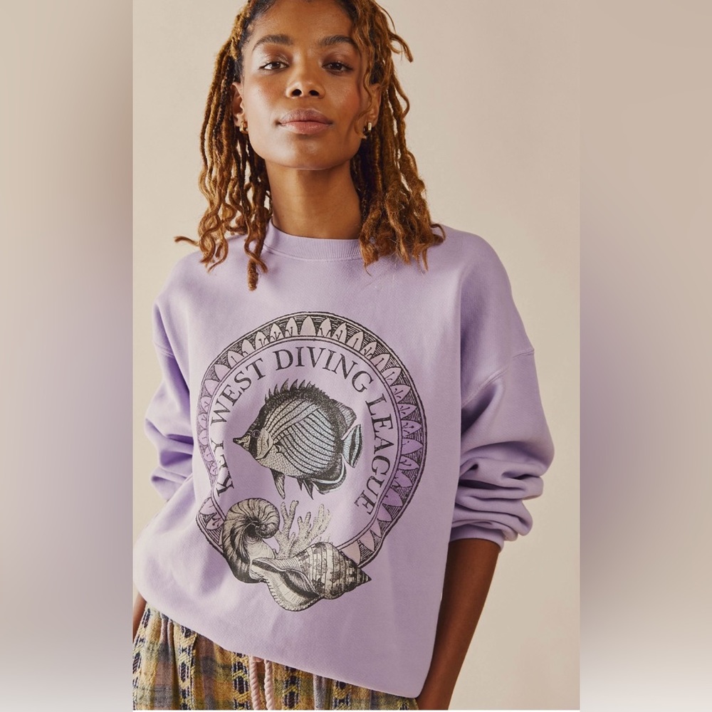 Free People Daydreamer “Key West Diving Boyfriend Sweatshirt •Lilac -Large ‘NWT